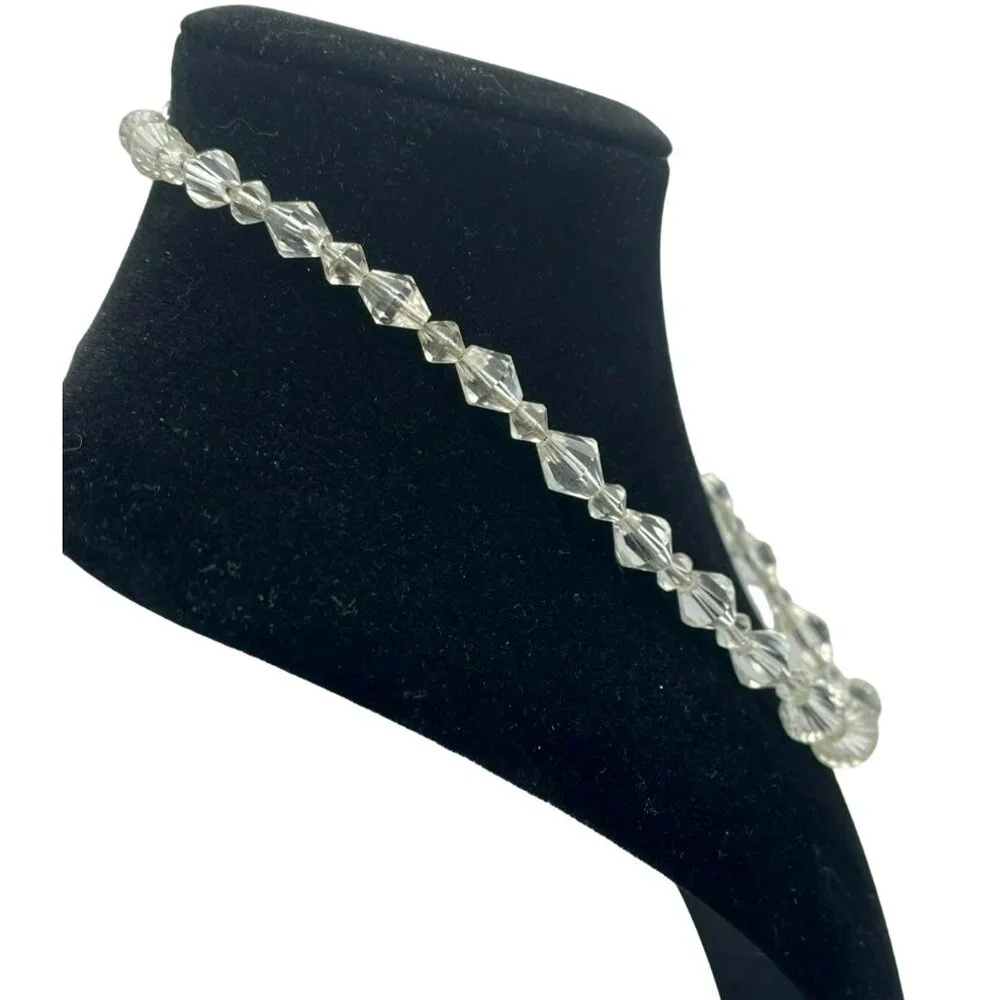 Vintage Faceted Crystal Art Deco Sterling Silver Graduated Bead Necklace 16" - Picture 2 of 9